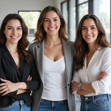 A team of diverse, smiling nutritionists and wellness coaches in a modern, welcoming office setting, looking approachable and professional.